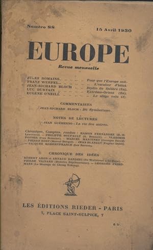 Europe N° 88 : Textes de Jules Romains - Franz Werfel - Jean-Richard Bloch - Luc Durtain - Eugène...