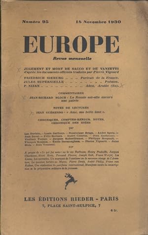 Europe N° 95 : Jugement et la mort de Sacco et de Vanzetti. Textes de Friedrich Sieburg - Jules S...