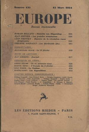 Europe N° 135 : Textes de Romain Rolland - Jean Grenier - Léon Trotsky - Philippe Soupault . Comm...