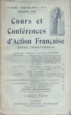 Cours et conférences d'Action Française. Revue trimestrielle. 3 e année. Nouvelle série N° 2. Mar...