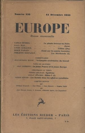 Europe N° 132 : Textes de Carlo Sforza - Raja Rao - Luis Guilloux - Brice Parain - Philippe Soupa...