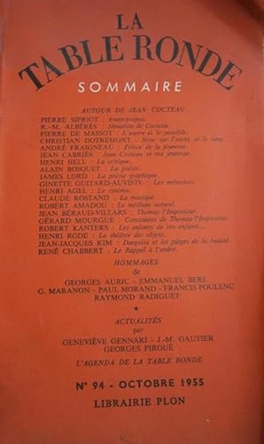 La Table Ronde N° 94. Autour de Jean Cocteau. Octobre 1955.