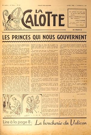La Calotte. Mensuel. N° 37 (4e série). Directeur, rédacteur, imprimeur :André Lorulot. Avril 1958.