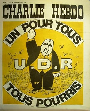 Charlie Hebdo N° 54. Couverture de Gébé: Un pour tous, tous pourris. 29 novembre 1971.