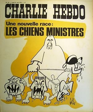 Charlie Hebdo N° 131. Couverture de Gébé : Une nouvelle race, les chiens ministres. 21 mai 1973.