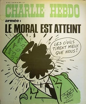 Charlie Hebdo N° 132. Couverture de Wolinski : Armée, le moral est atteint. 28 mai 1973.