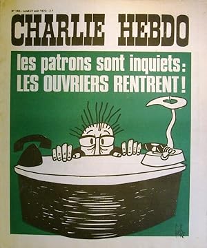 Charlie Hebdo N° 145. Couverture de Gébé : Les patrons sont inquiets, les ouvriers rentrent. 27 a...
