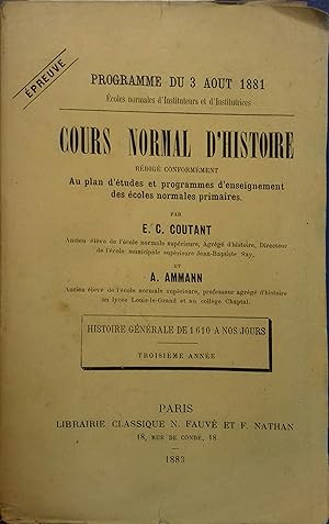 Cours normal d'histoire rédigé conformémént au plan d'études et programmes d'enseignement des éco...