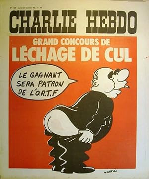 Charlie Hebdo N° 154. Couverture de Wolinski : Grand concours de léchage de cul. 29 octobre 1973.