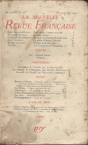La Nouvelle revue française N° 316 : Schlumberger - Mauriac - Denis de Rougemont - Cocteau - Cail...