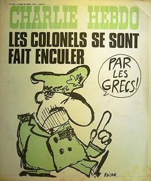 Charlie Hebdo N° 193. Couverture de Reiser : Les colonels se sont fait enculer. 29 juillet 1974.
