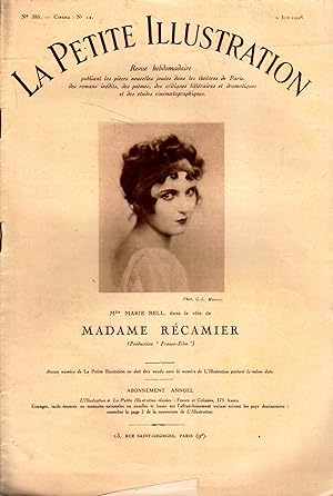 La Petite illustration cinéma N° 12 : Madame Récamier, avec Marie Bell. 9 juin 1928.