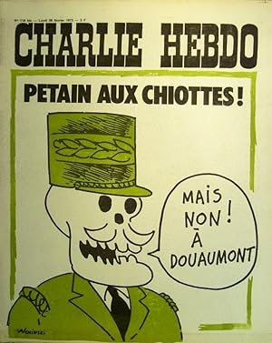 Charlie Hebdo N° 119 bis. Couverture de Wolinski: Pétain aux chiottes! 26 février 1973.