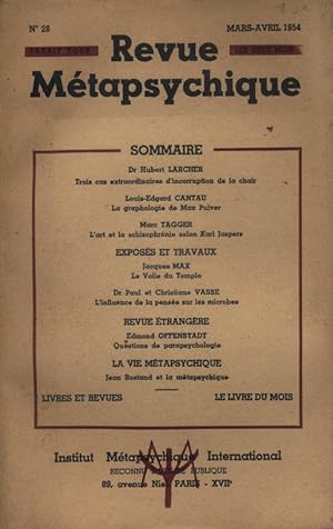 Revue Métapsychique N° 28. Deux pages de photographies hors-texte. Articles sur la graphologie de...