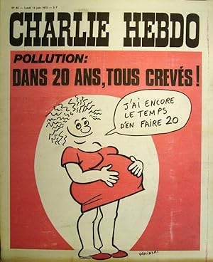Charlie Hebdo N° 82. Couverture de Wolinski: Pollution: Dans 20 ans tous crevés! 12 juin 1972.