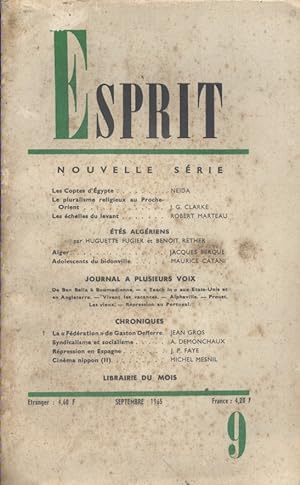 Revue Esprit. 1965, numéro 9. Les Coptes d'Egypte - Proche-Orient - Eté algériens. Septembre 1965.