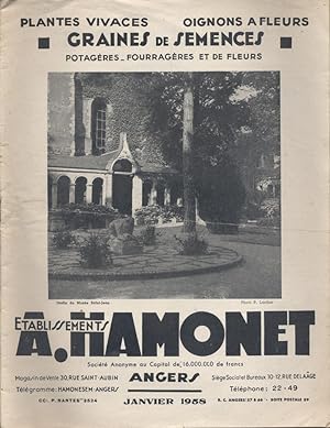 Etablissements A. Hamonet - Angers. Catalogue de janvier 1958. Plantes vivaces, oignons à fleurs,...