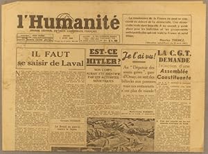 L'Humanité. Nouvelle série N° 255. Organe central du Parti communiste français. 7 juin 1945.