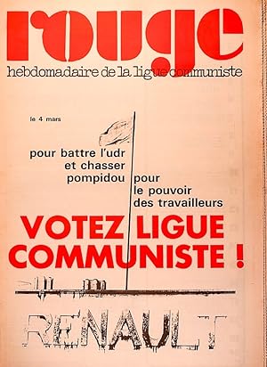 Rouge N° 193. Hebdomadaire de la ligue communiste. Votez Ligue Communiste! 24 février 1973.