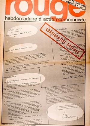 Rouge N° 267. Hebdomadaire d'action communiste. Confidentiel Défense: Directive 27 septembre 1974.