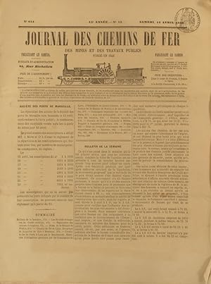 Journal des chemins de fer des mines et des travaux publics N° 814. Samedi 12 avril 1856.
