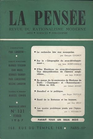 La pensée. Revue du rationalisme moderne N° 131. Georges Cogniot - Jean Suret-Canale - Jean Ponce...
