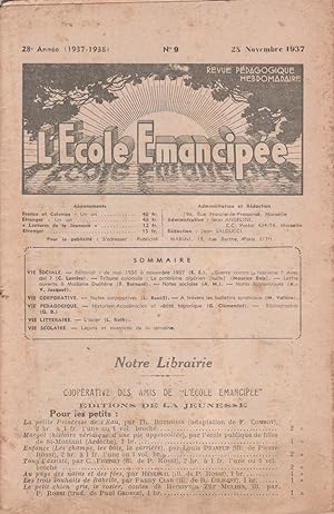 L'Ecole Emancipée. Revue pédagogique hebdomadaire. N° 9. Sans la partie scolaire. 28 novembre 1937.
