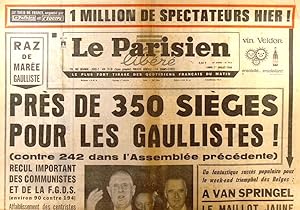 Le Parisien libéré. 1er juillet 1968. Près de 350 sièges pour les gaullistes! 1er juillet 1968.