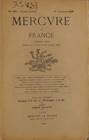 Mercure de France N° 296. Articles de Latreille - Rouveyre - Guy-Charles Cros - Henriette Charass...
