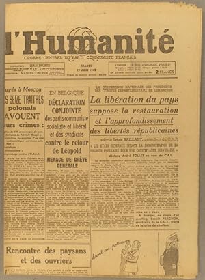 L'Humanité. Nouvelle série N° 265. Organe central du Parti communiste français. 19 juin 1945.