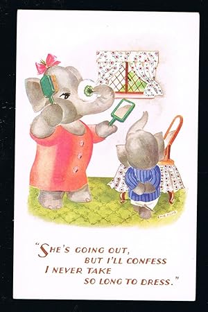 She's Going Out Elephant Postcard