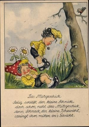 Künstler Ansichtskarte / Postkarte Das Missgeschick, Zwerge Schnick und Schnack, Baum mit Gesicht