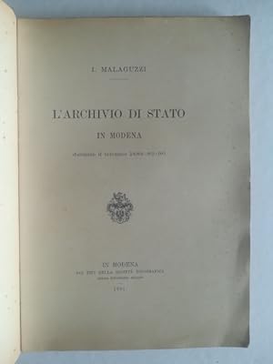 L'Archivio di Stato in Modena durante il triennio 1888-89-90