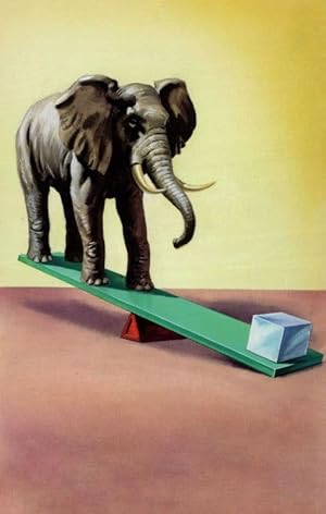 Elephant On Giant Ruler Scales See Saw Painting Ladybird Book Postcard
