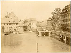 France, Strasbourg, La Petite France, Passerelle piétonne de la Glacière, écluse, circa 1885