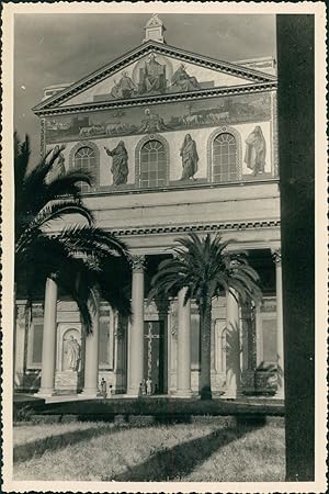Italie, Rome, Façade de la Basilique Saint-Paul-hors-les-Murs, ca.1952, Vintage silver print