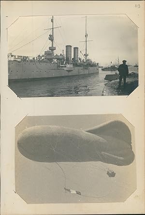 Portugal, Lisbonne, navire de la marine de guerre Française et dirigeable, zeppelin Français