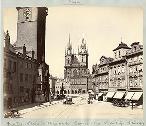 Tchécoslovaquie, Prague, l'hôtel de ville, la colonne de la Vierge, l'église Notre-Dame du Týn