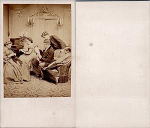 Scène de famille, soirée musicale au salon, jeune fille au piano, couture, circa 1865