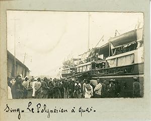Singapore, Singapour, Le navire "Polynésien" à quai, 1910