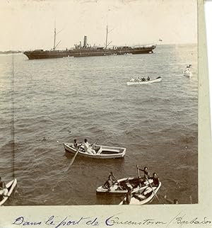 Barbados, Bateaux dans le port de Queenstown, ca.1899, Vintage citrate print