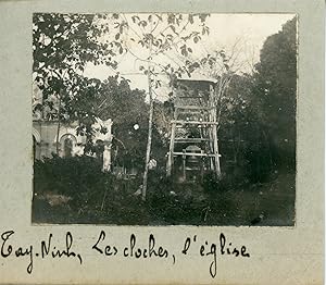 Indochine, Cochinchine, Tay Ninh, Les cloches, l'église, 1910, Vintage silver print