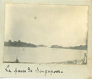 Asie, Singapore, La passe de Singapour, ca.1910, Vintage silver print