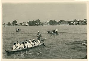 Indochine, Bateaux sur le fleuve, ca.1940, Vintage silver print