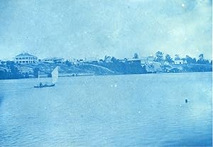 Angleterre, Voilier sur la côte de Southport, ca.1890, Vintage cyanotype print