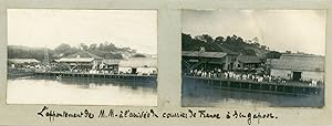 Singapour, L'appontement des Messageries Maritimes à l'arrivée du courrier de France, ca.1910