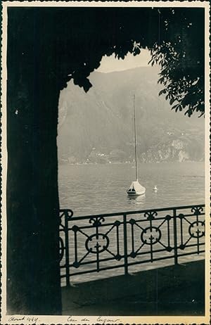 Suisse, Voilier sur le Lac de Lugano, 1949, Vintage silver print