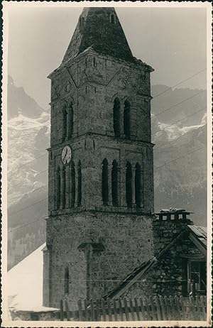 France, Alpes, Clocher d'une église, Août 1949, Vintage silver print