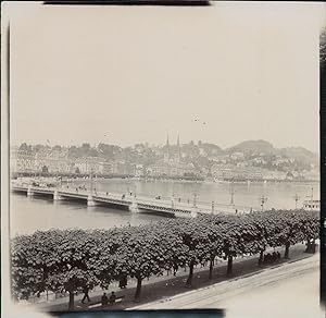 Suisse, Genève, Pont et clochers, ca.1905, Vintage citrate print