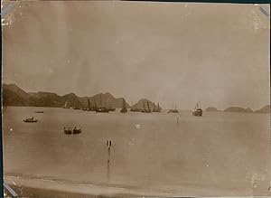 Chine, Bateaux dans un port, ca.1905, Vintage citrate print